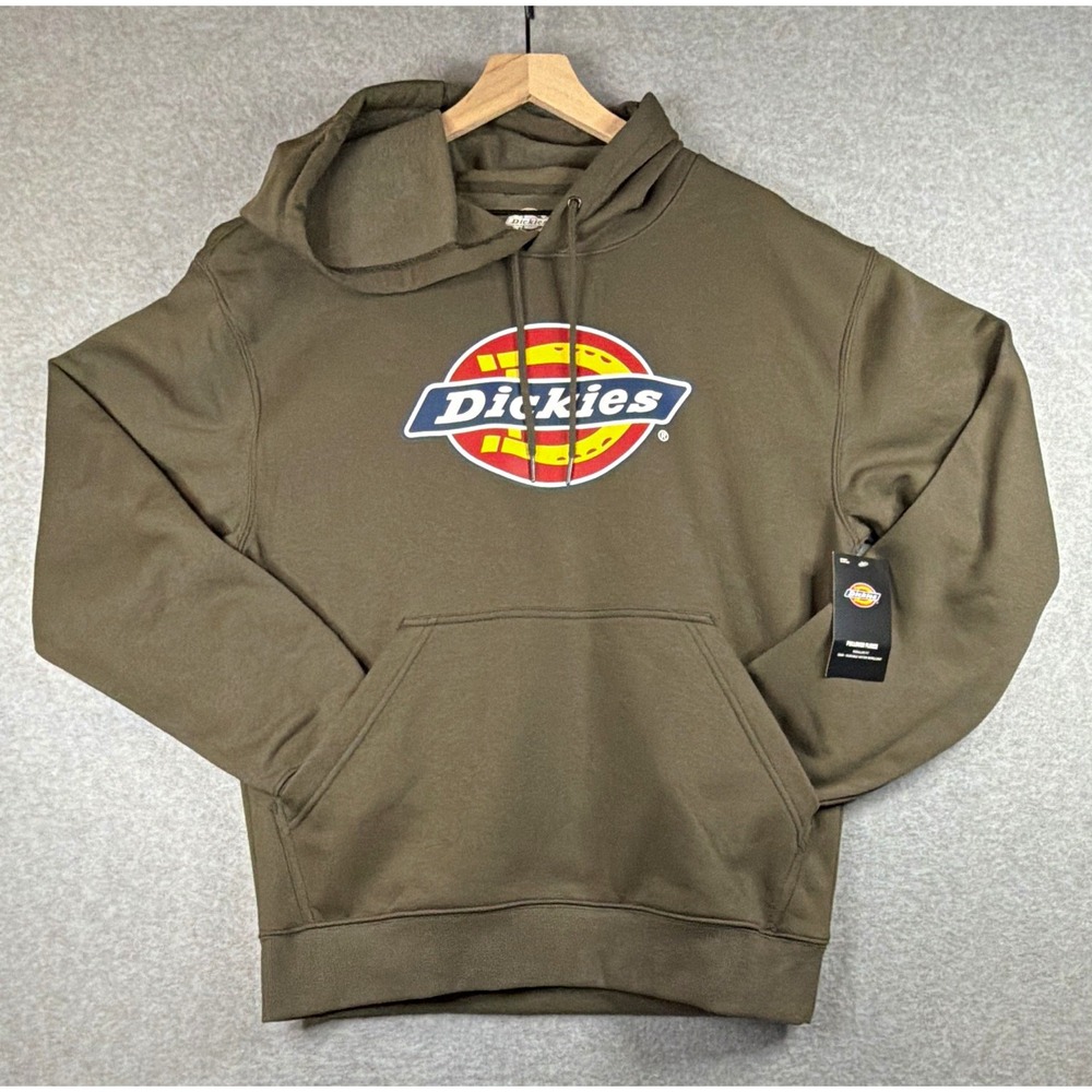 Dickies Men's Green Pullover Fleece Hoodie w/ Pockets Logo Graphic - L